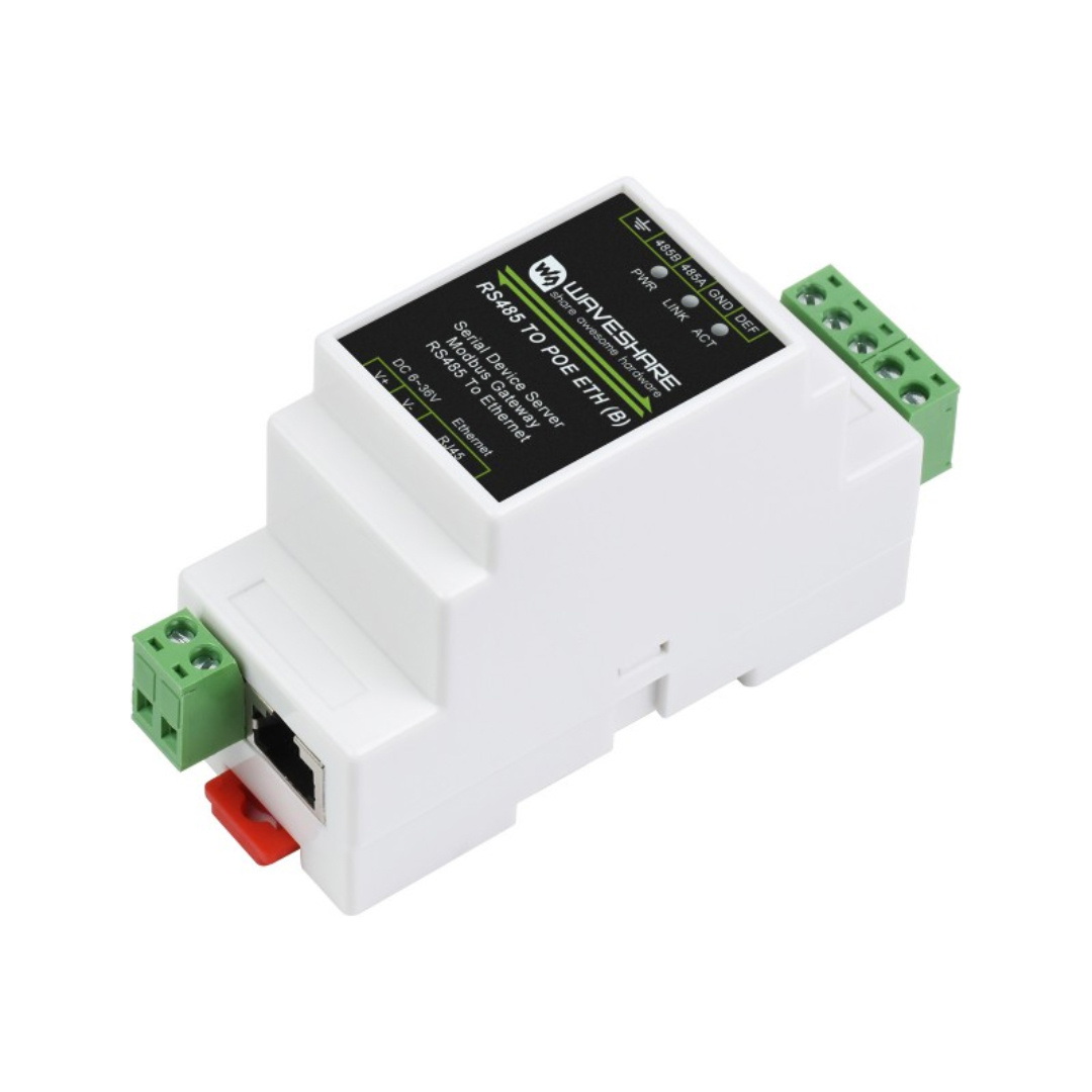 Konwerter RS485 do Ethernet z PoE - przemysłowy serwer portu szeregowego TCP/IP - szyna DIN - Waveshare 23273